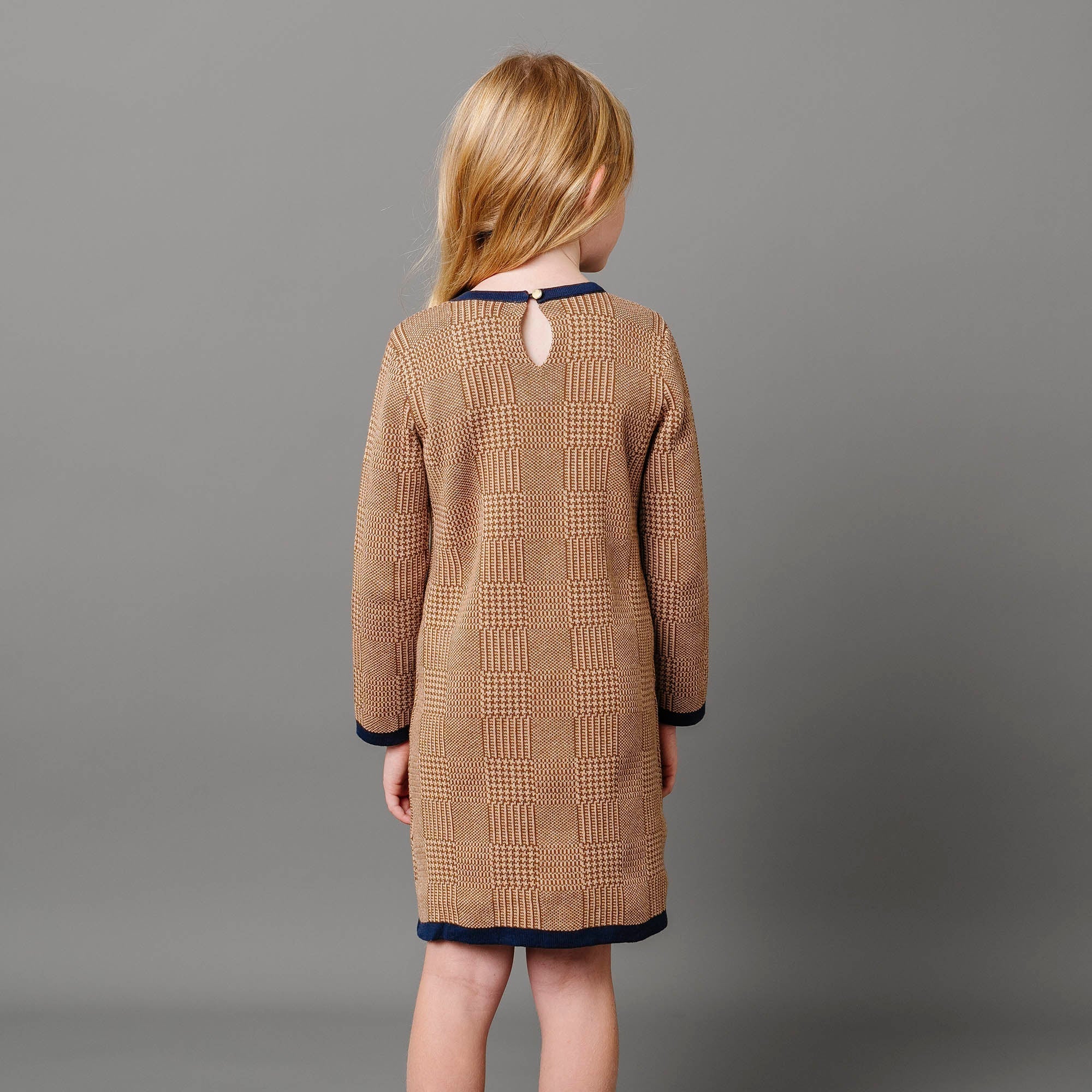 Organic Bow Sweater Dress – Girls’ A - Line Knit with Gold Buttons - Triniskies