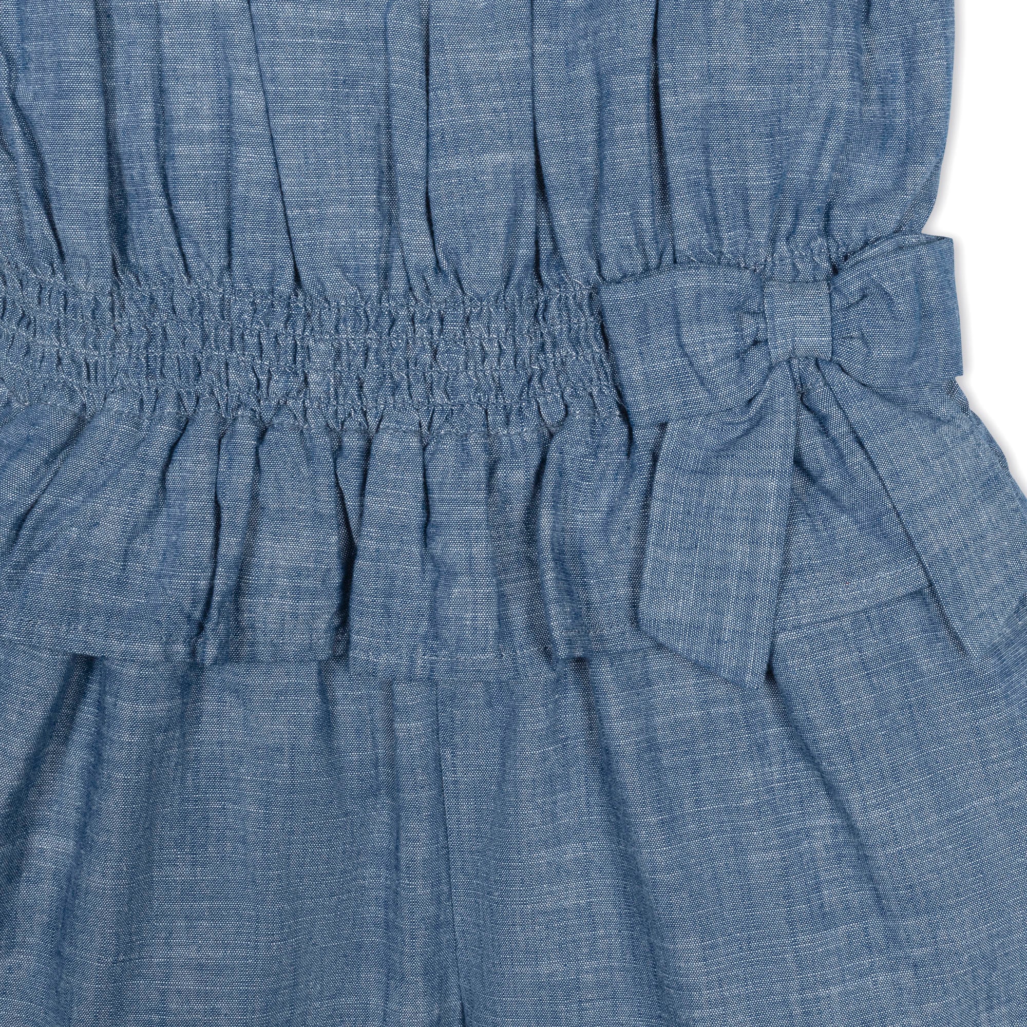 Organic Chambray Smocked Waist Romper – Blue Toddler & Girls Summer Outfit - Triniskies