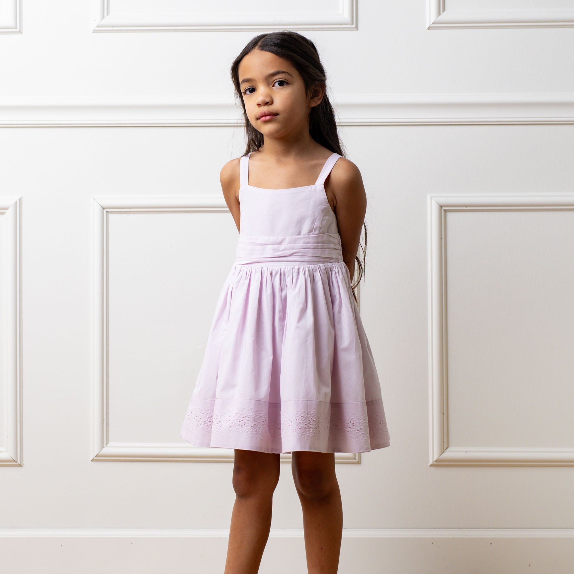 Organic Embroidered Baby Sundress – Light Lavender Special Occasion Dress - Triniskies