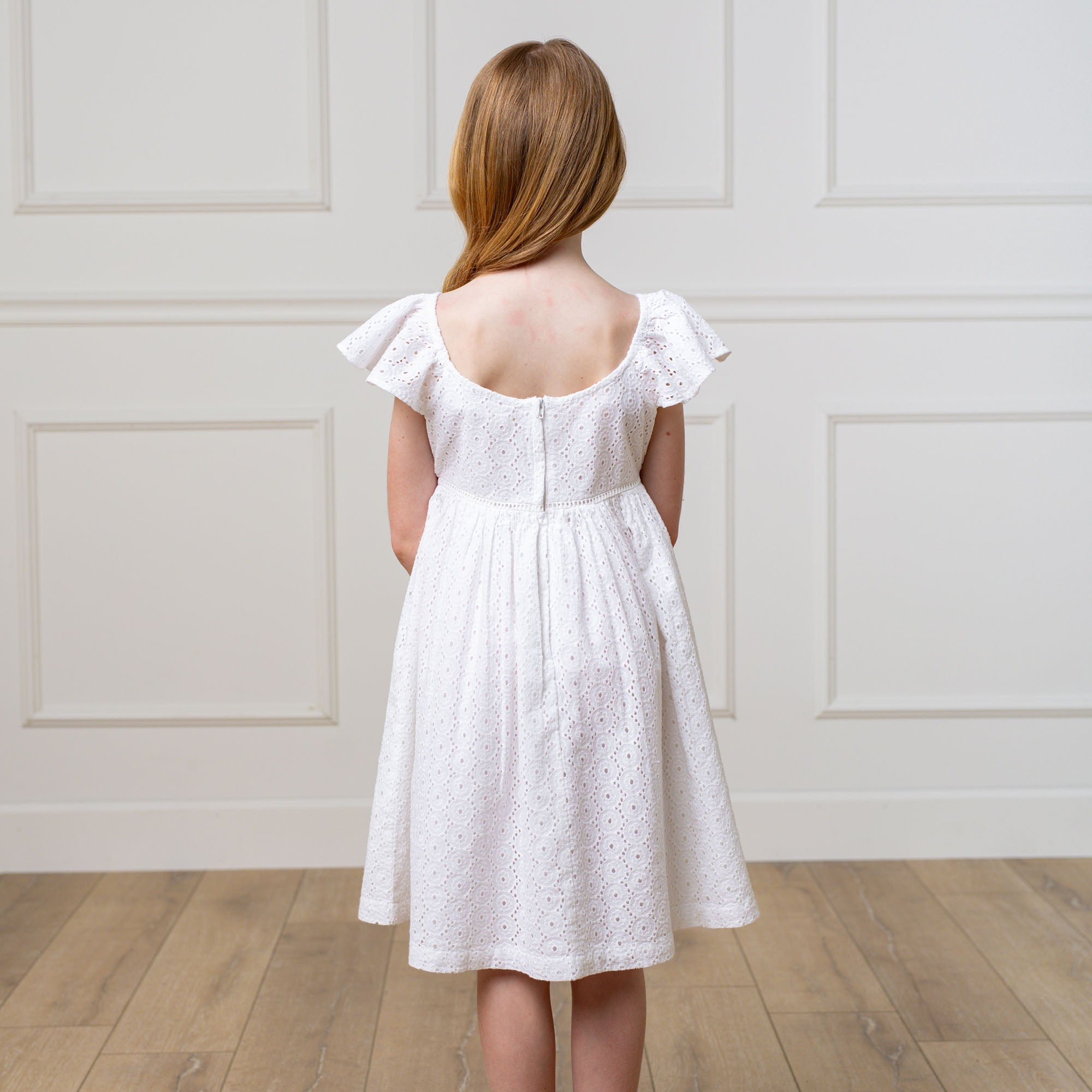 Organic Flutter Sleeve Eyelet Dress for Girls | Hope & Henry - Triniskies