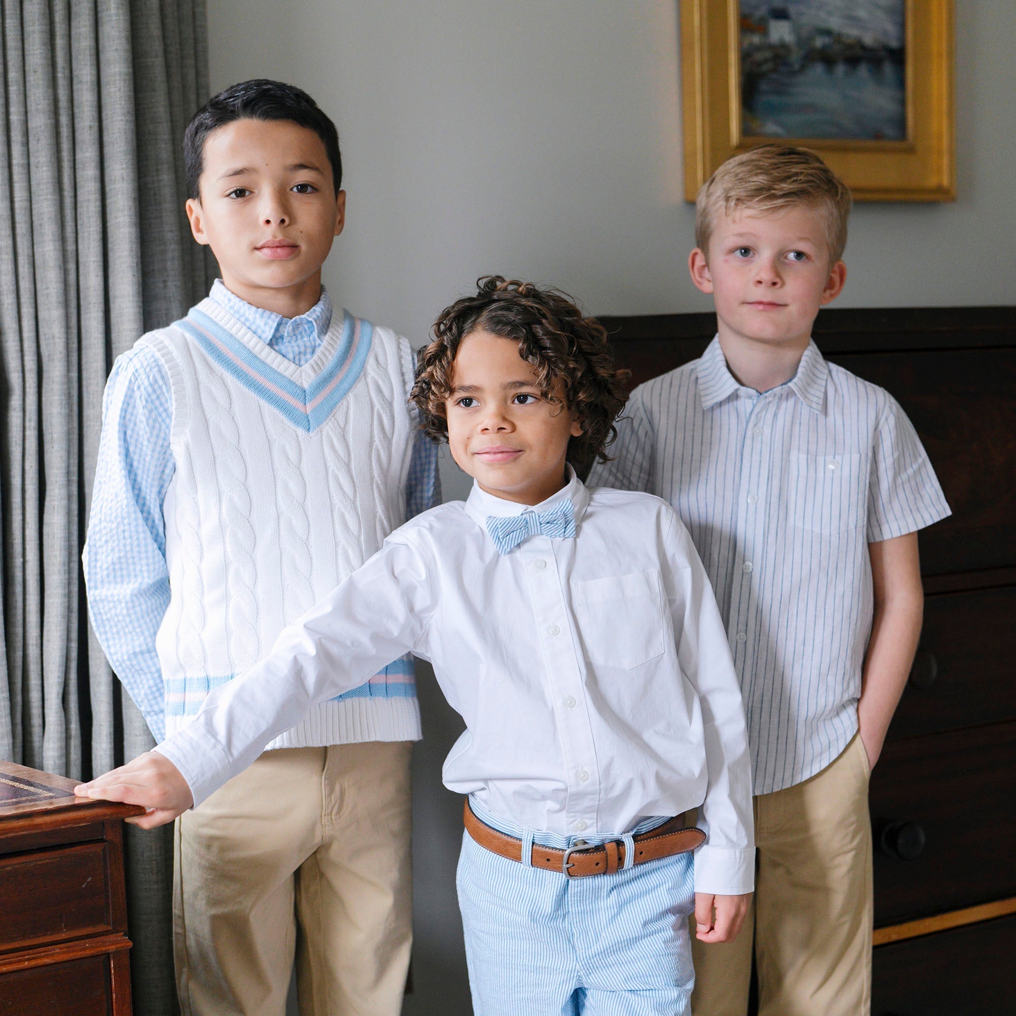 Organic Seersucker Boys’ Button Down Shirt – Classic Blue Gingham - Triniskies