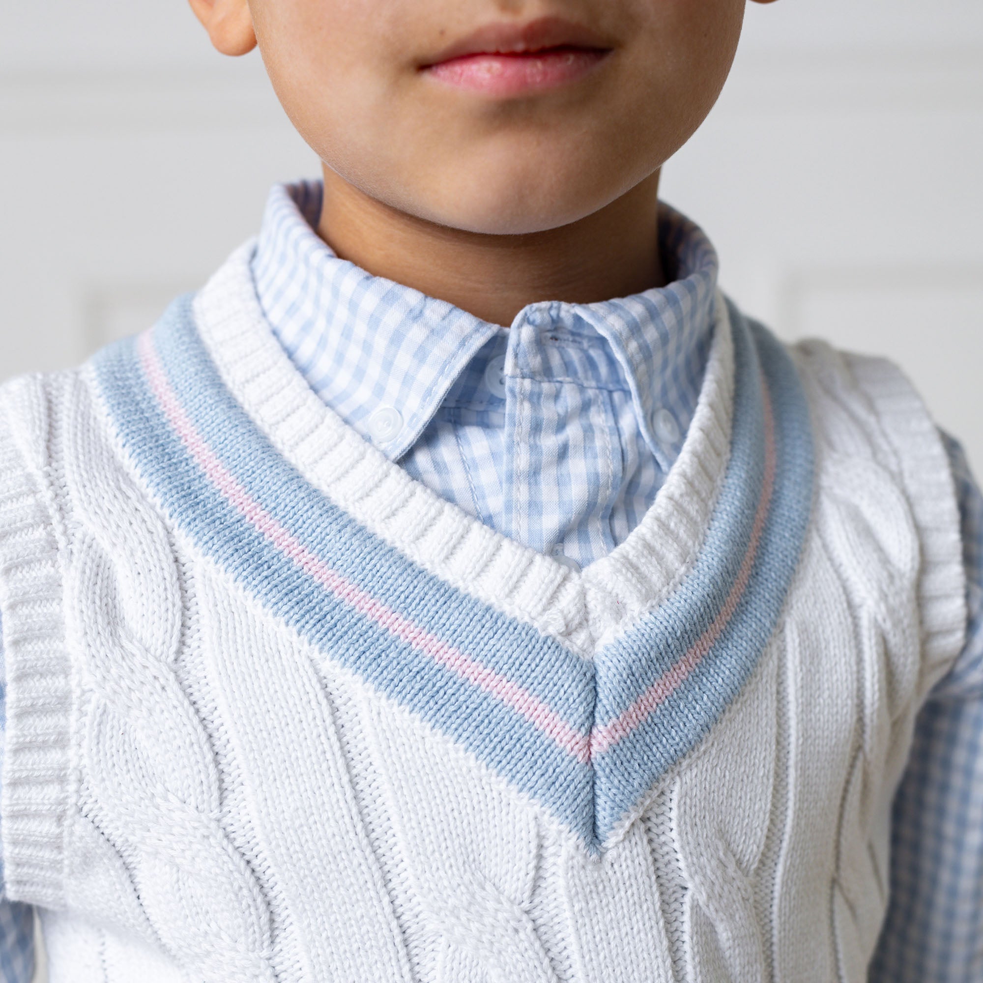 Organic Seersucker Boys’ Button Down Shirt – Classic Blue Gingham - Triniskies