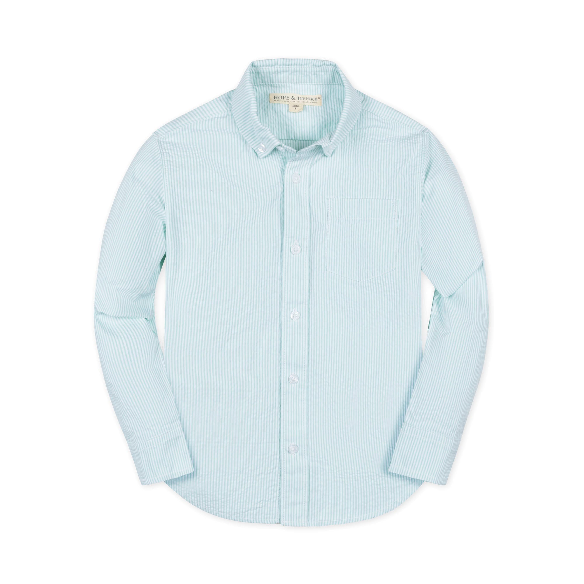 Organic Seersucker Button Down Shirt – Boys Long Sleeve Classic - Triniskies