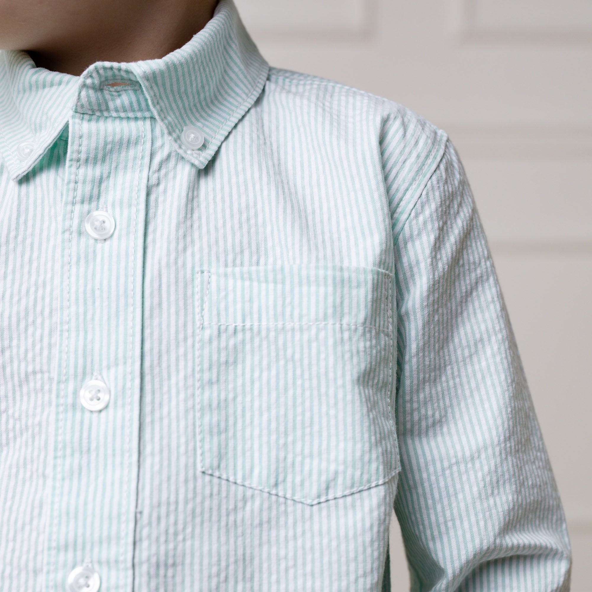 Organic Seersucker Button Down Shirt – Boys Long Sleeve Classic - Triniskies