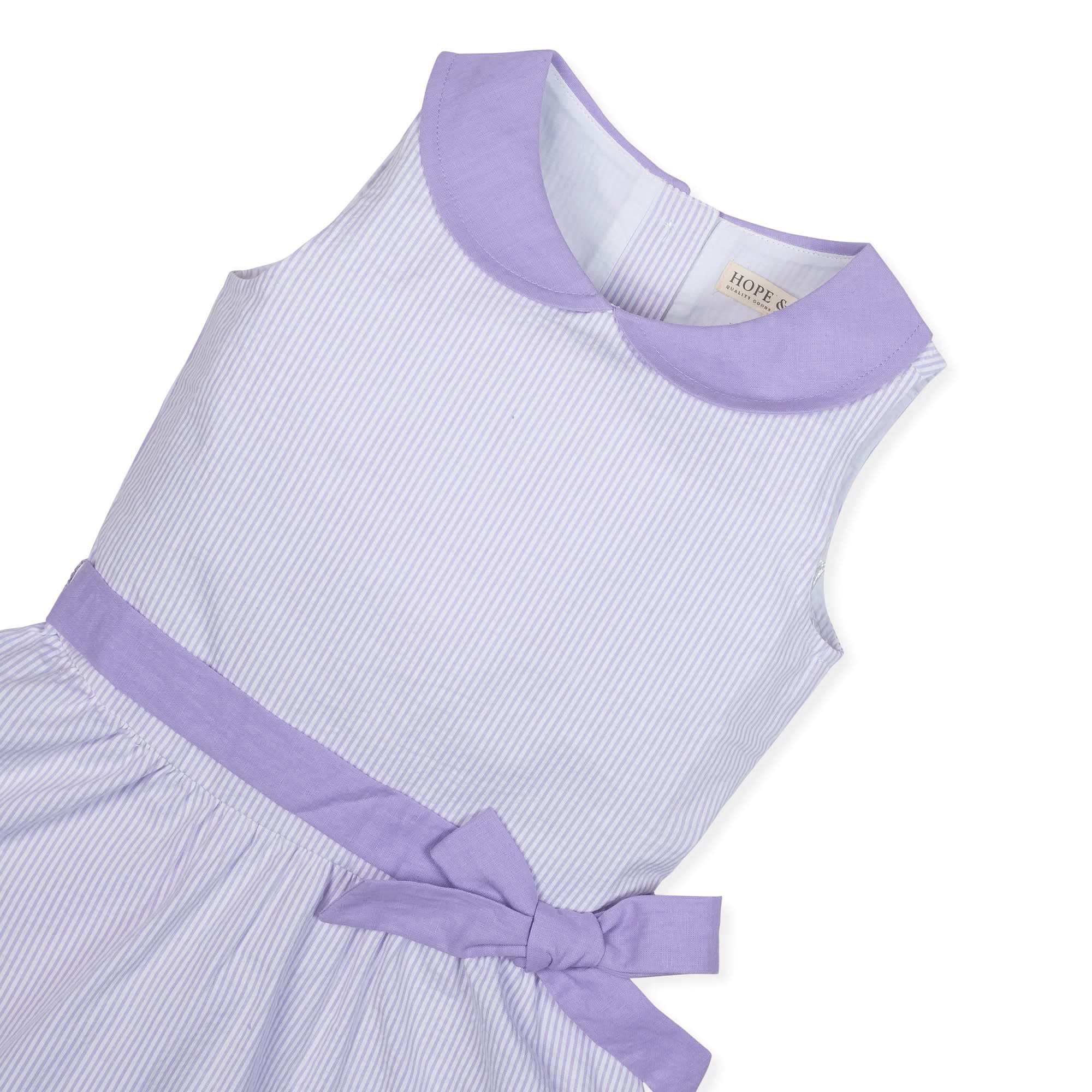 Organic Seersucker Peter Pan Collar Dress – Lavender Girls Classic Summer Dress - Triniskies