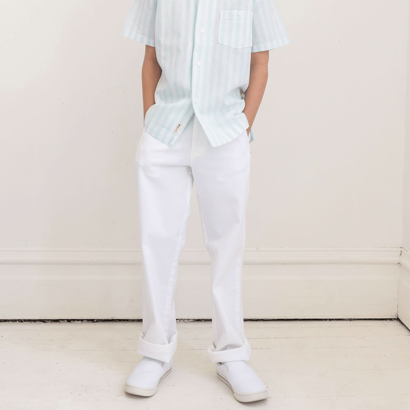 Organic Stretch Twill Chino Pants – Baby Boys’ White - Triniskies