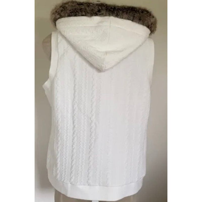 Orvis Medium / White Orvis Best-Selling Cable Knit Hooded Vest Sweater- Preowned Size Medium WC47