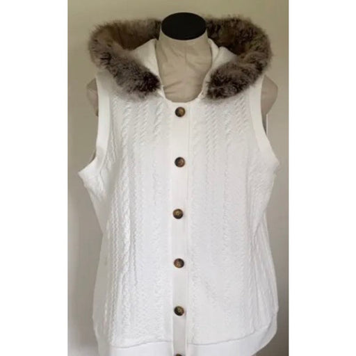 Orvis Medium / White Orvis Best-Selling Cable Knit Hooded Vest Sweater- Preowned Size Medium WC47