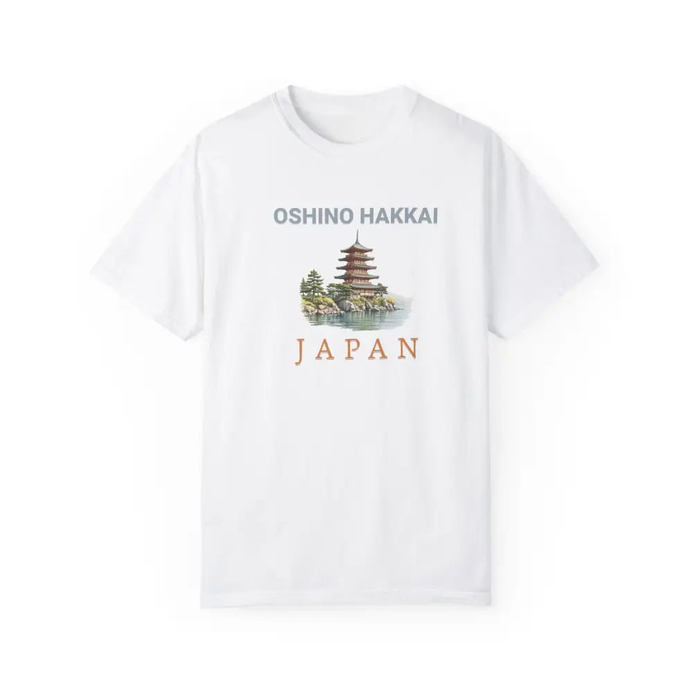 White Oshino Hakkai Japan pagoda graphic tee – Japanese culture travel shirt unisex