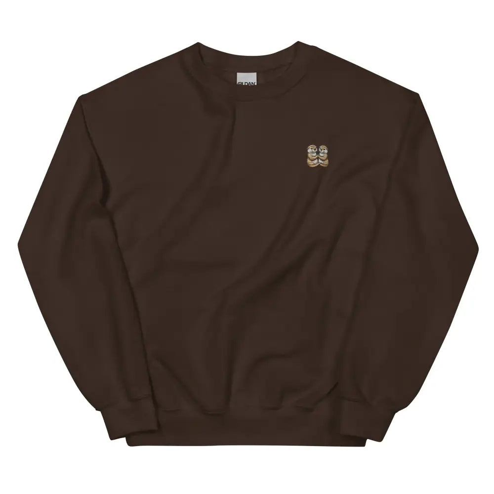 Otter couple embroidered brown crewneck sweatshirt with flip-flops