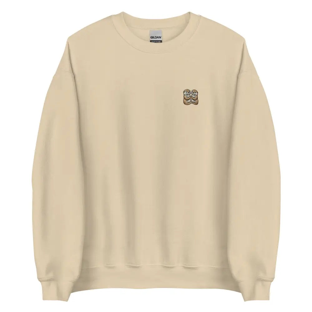Beige Otter Couple Embroidered Crewneck Sweatshirt by Trini Skies