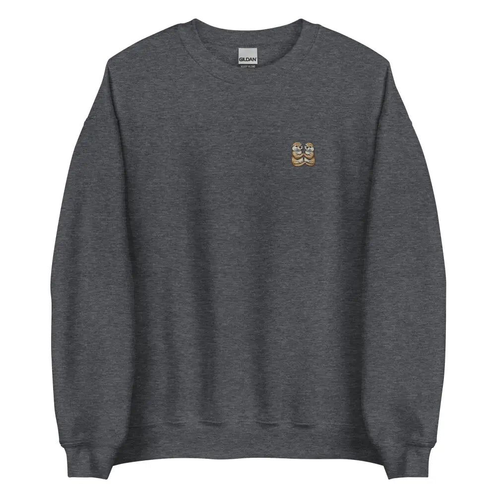 Charcoal gray Otter Couple embroidered crewneck sweatshirt
