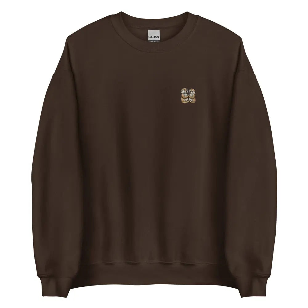 Brown Otter Couple Embroidered Crewneck Sweatshirt Logo