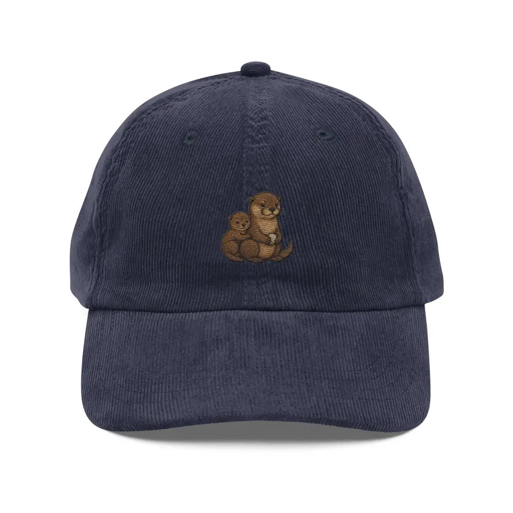 Navy blue Trini Skies embroidered corduroy cap with otter hat features