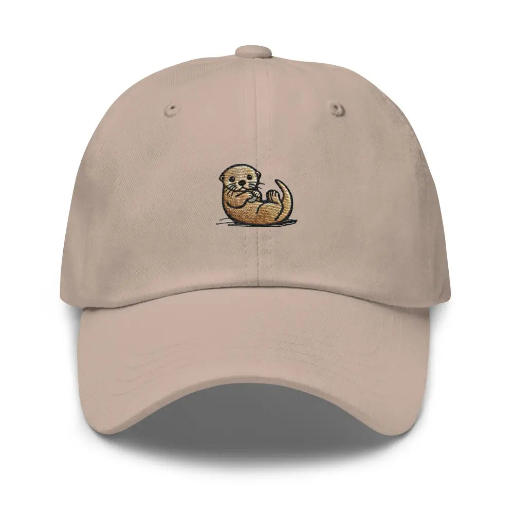 Beige otter hat embroidered on cotton twill dad cap