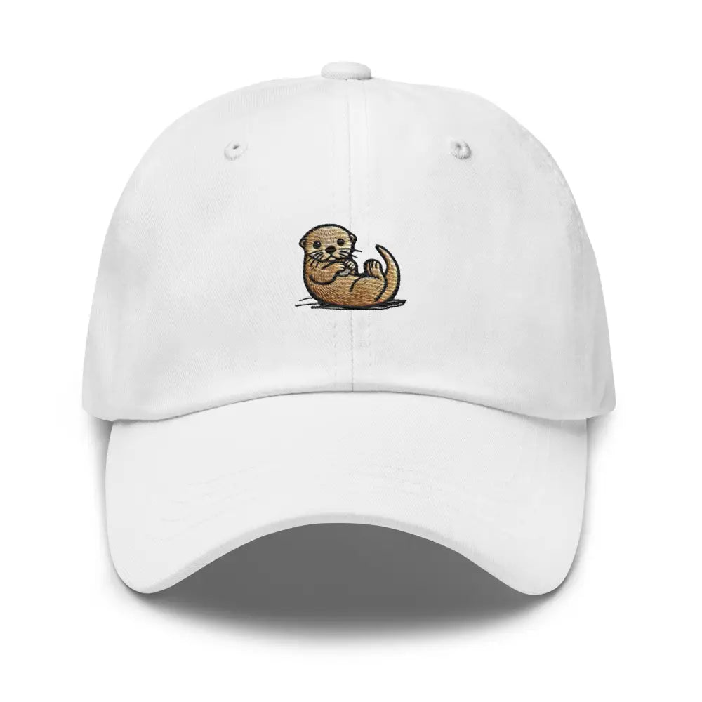 White otter hat embroidered on cotton twill dad cap