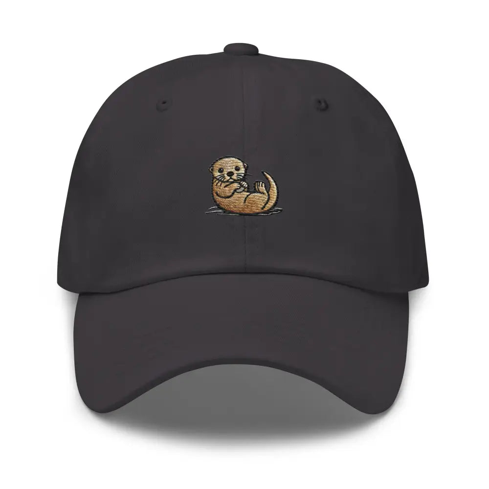 Black Otter Hat Embroidered Cotton Twill Dad Cap