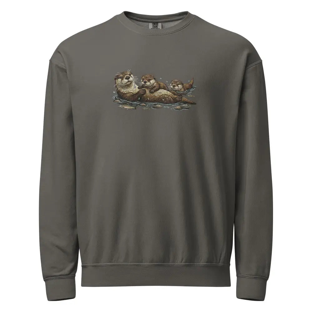 Cozy wildlife animal otter family crewneck sweatshirt in charcoal gray