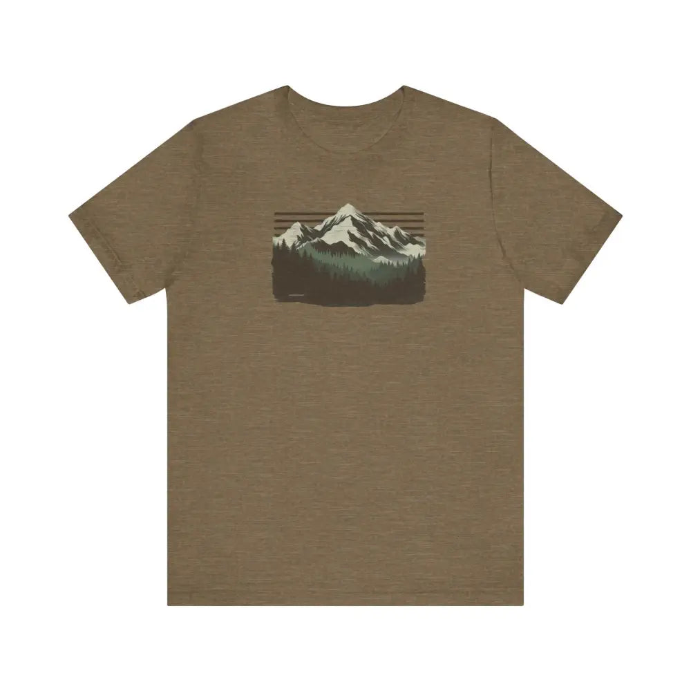 Outdoors Mountain Peaks Unisex Jersey Graphic Tee in olive-brown
