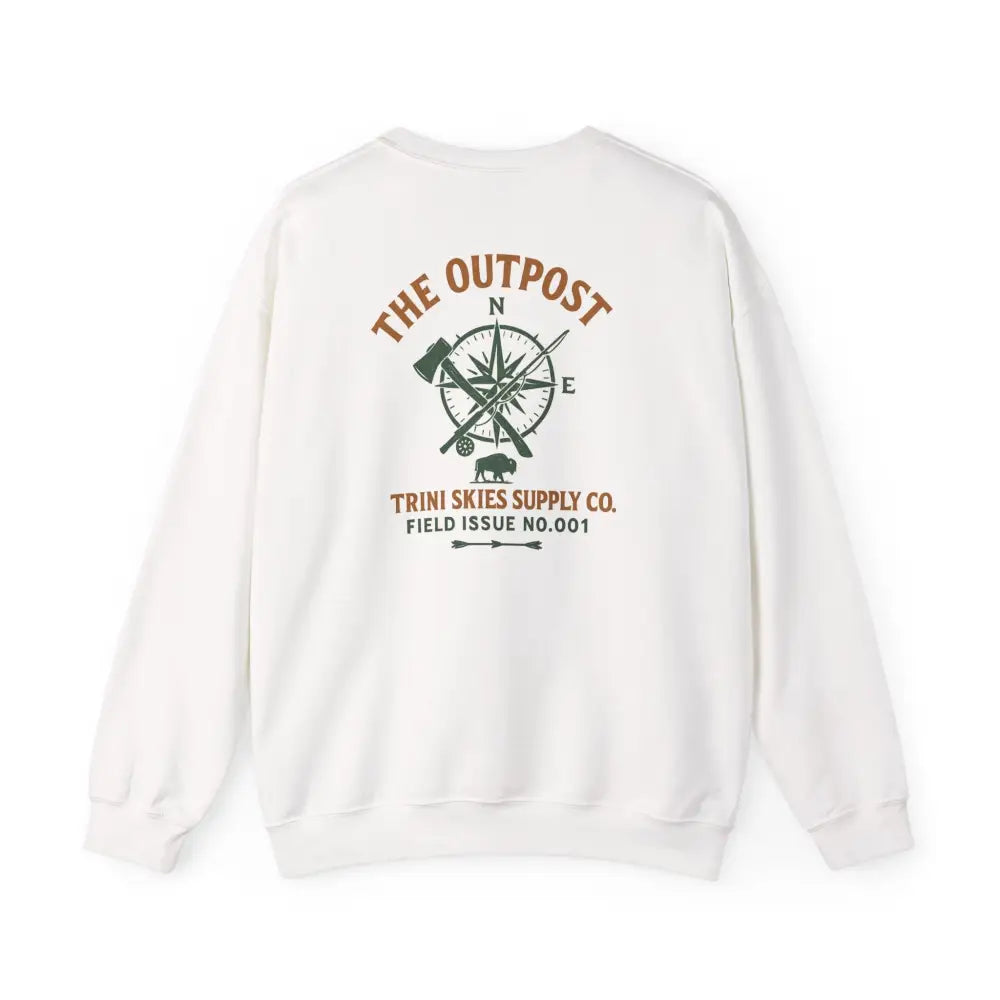 Outpost Scout Vintage Bison Lodge Crewneck Sweatshirt with Back Graphic