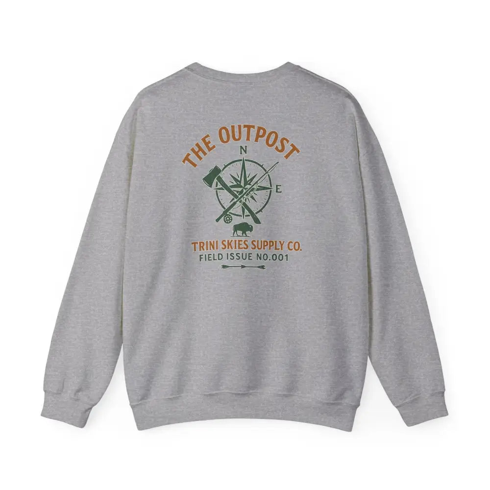 Outpost Scout Vintage gray crewneck sweatshirt with compass graphic