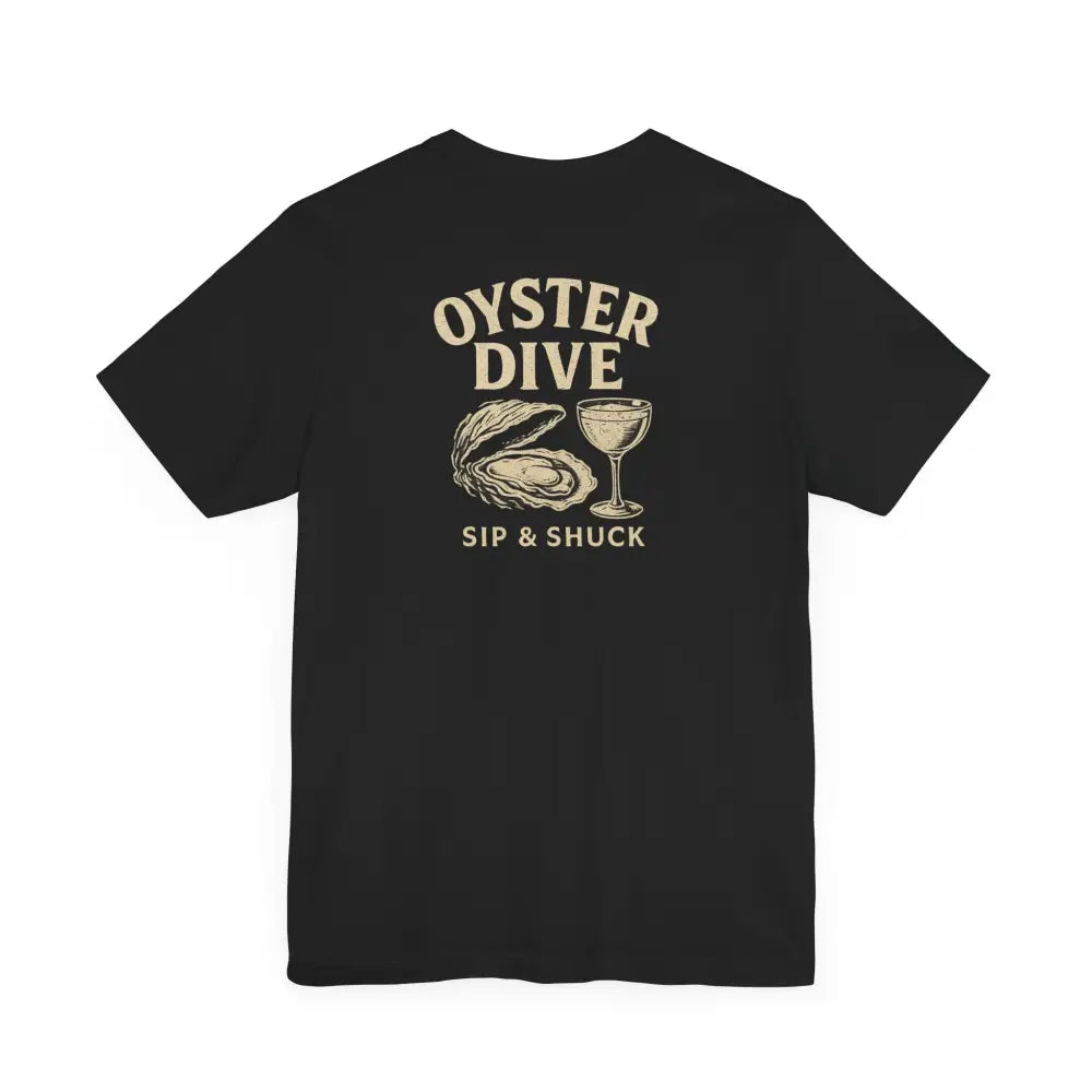 Oyster Dive black tee with oyster cocktail graphic by Trini Skies Supply