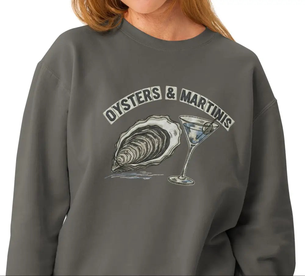Brown Coastal Crewneck Sweatshirt with Oysters and Martinis Design