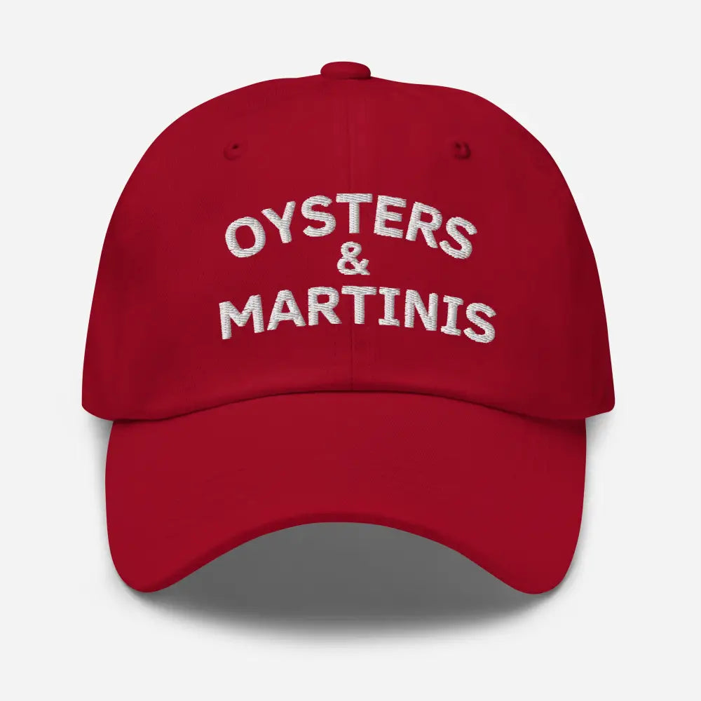 Red Embroidered Dad Hat with Trini Skies Text on Cotton Baseball Cap