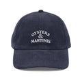 Oysters Martinis embroidered navy corduroy baseball cap
