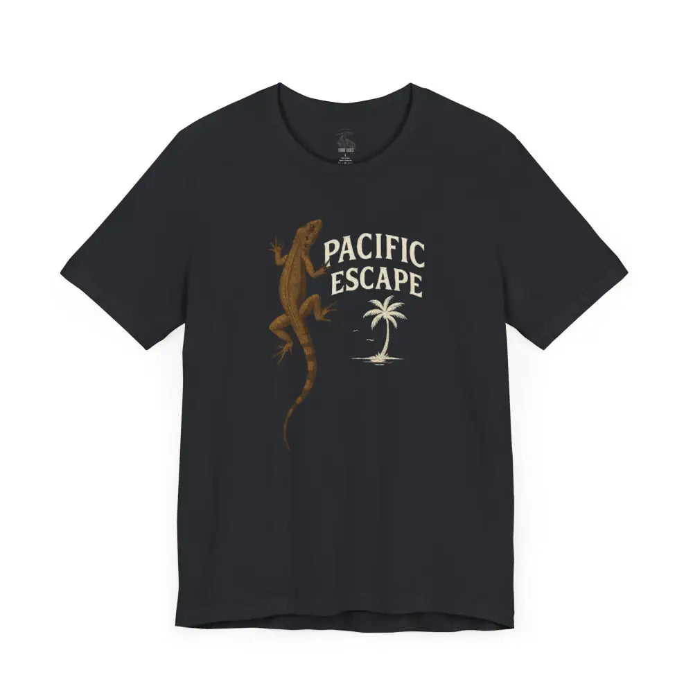 Black short-sleeve Pacific Escape Lizard Adventure Tee by Trini Skies