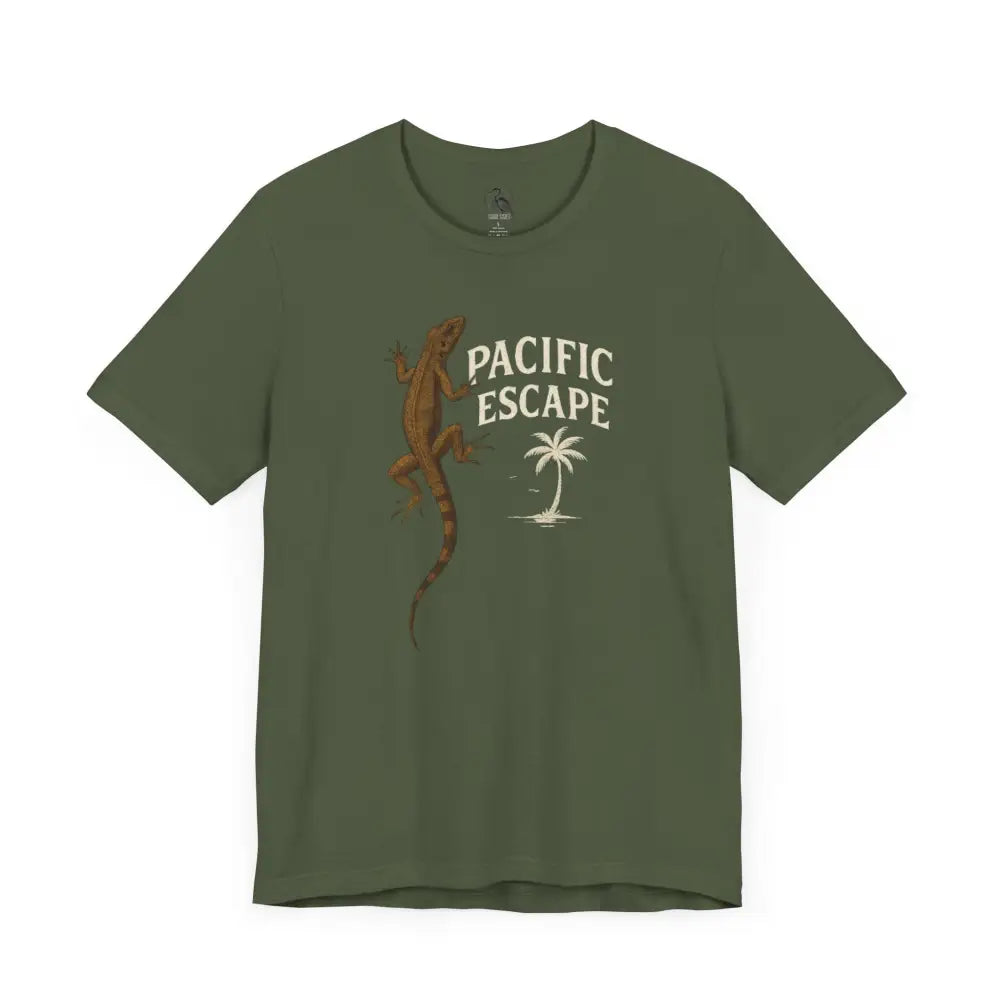 Olive green Pacific Escape Lizard Adventure Tee by Trini Skies