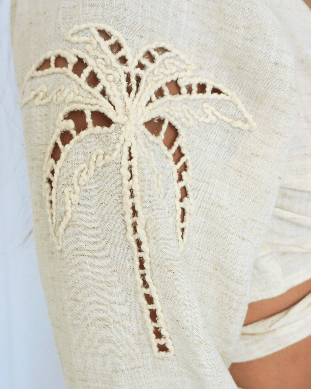Palm Belle Linen Blouse – Embroidered Resort Top, Convertible Wrap Design - Triniskies