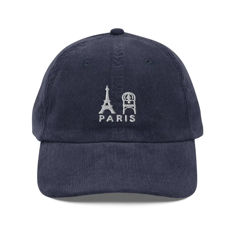 Paris Eiffel Tower embroidered old-school cap in navy corduroy
