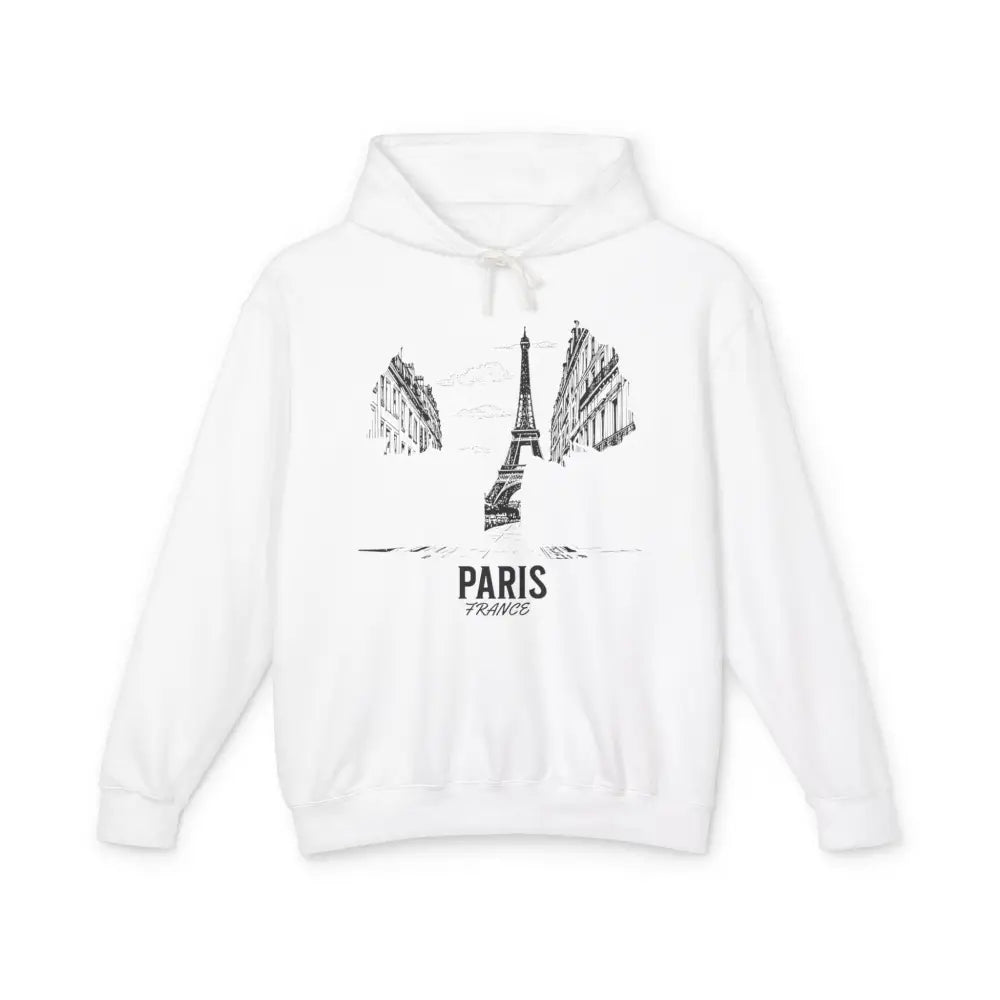 Paris France Hoodie with Black Eiffel Tower Sketch