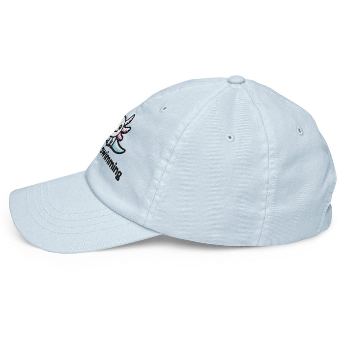 Embroidered "Axolotl Just Keep Swimming" Pastel Baseball Hat, Low Profile Cotton Cap Great Gift Idea