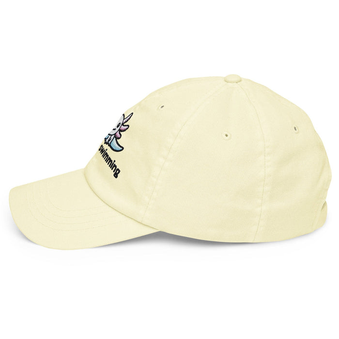 Embroidered "Axolotl Just Keep Swimming" Pastel Baseball Hat, Low Profile Cotton Cap Great Gift Idea