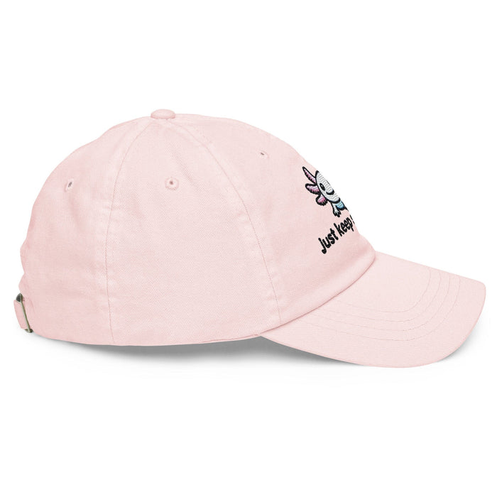 Embroidered "Axolotl Just Keep Swimming" Pastel Baseball Hat, Low Profile Cotton Cap Great Gift Idea