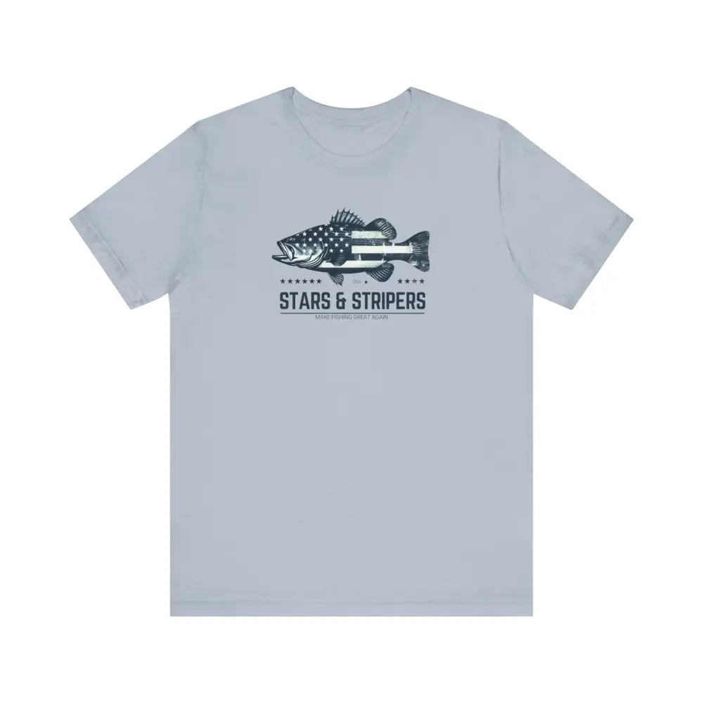 Patriotic fishing unisex light blue tee with fish flag graphic