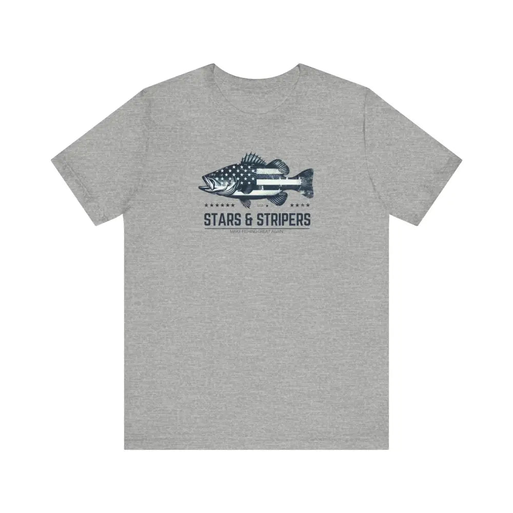 Patriotic Fishing Unisex Gray Tee with Bass Fish Graphic