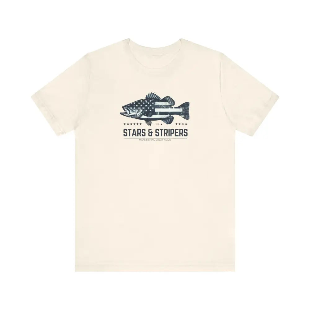 Patriotic fishing unisex bass graphic tee with American flag design
