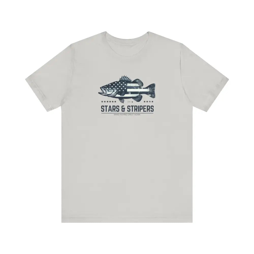 Patriotic fishing unisex light gray bass graphic tee