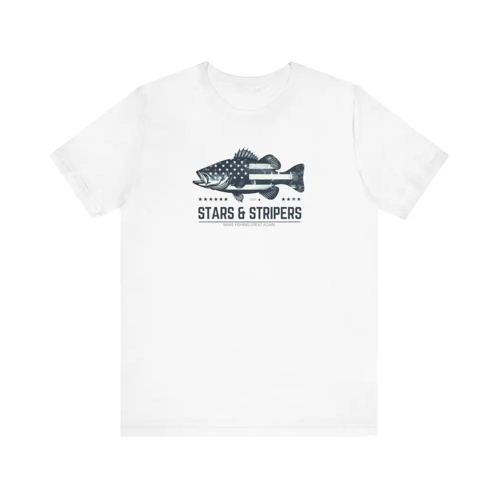 Patriotic fishing unisex white bass graphic tee