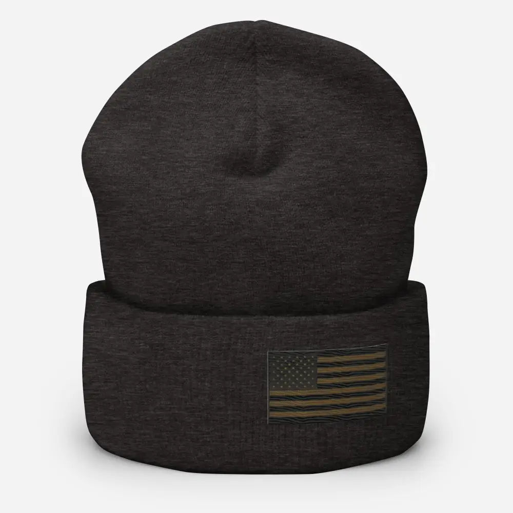 Dark grey patriotic embroidered American flag beanie – USA winter knit hat