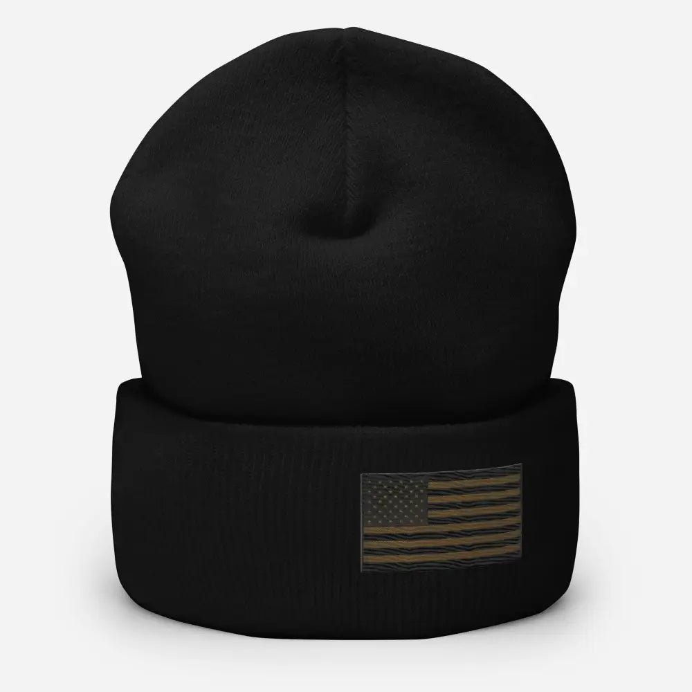 Navy patriotic embroidered American flag beanie – USA winter knit hat unisex
