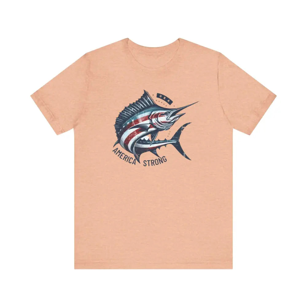 Patriotic Marlin America Strong Unisex Short Sleeve Jersey Tee