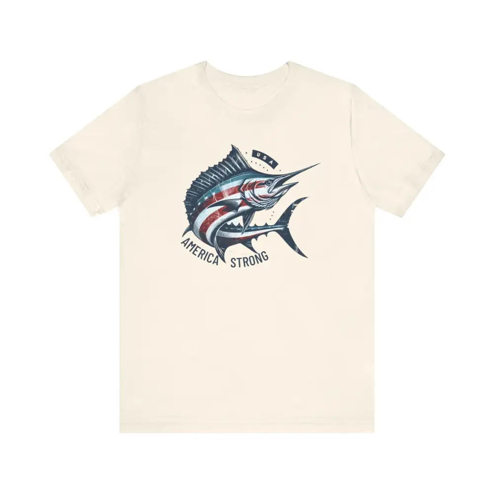 Patriotic Marlin America Strong Unisex Short Sleeve Jersey Tee