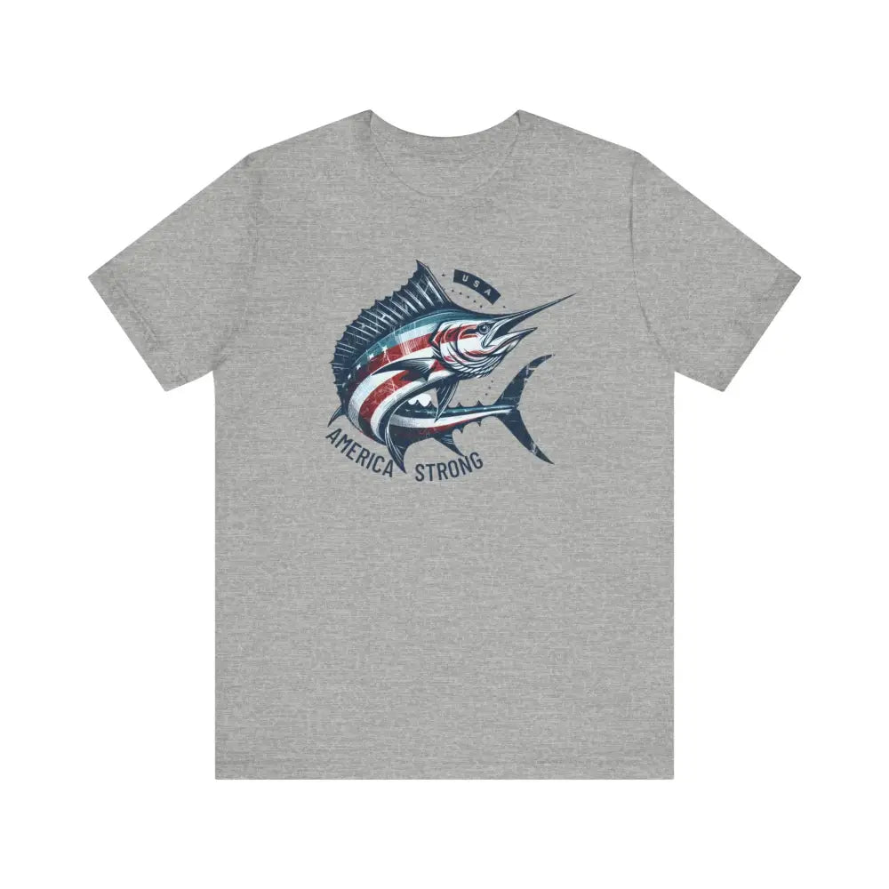 Patriotic Marlin America Strong Unisex Short Sleeve Jersey Tee