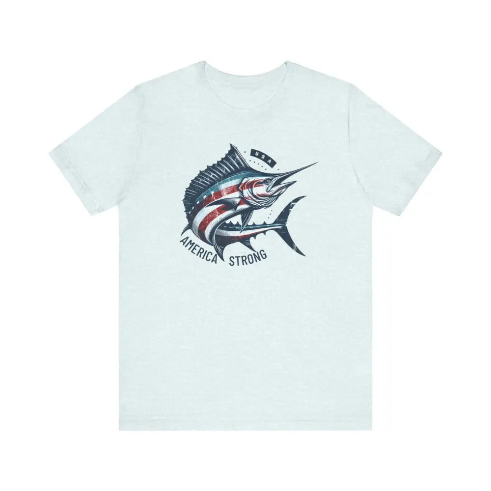 Patriotic Marlin America Strong Unisex Short Sleeve Jersey Tee