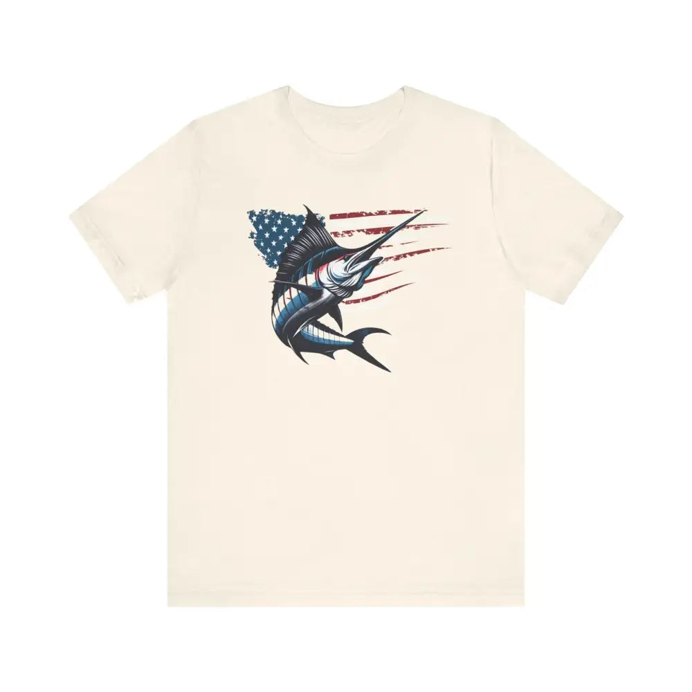 Patriotic marlin freedom unisex jersey short sleeve tee with blue marlin flag