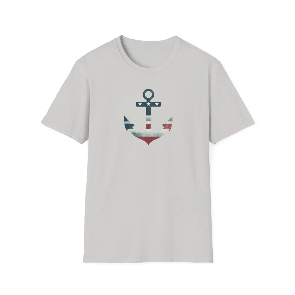 Light gray unisex soft-style t-shirt with nautical seaside anchor graphic